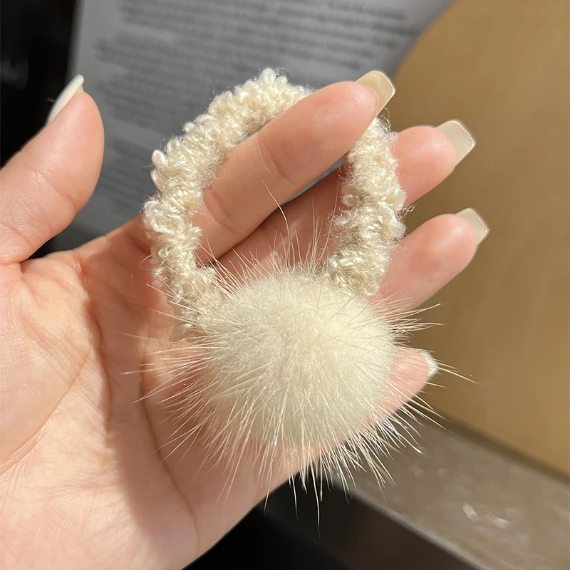 Fashion Woman Real Mink Fur Hair Rope Elastic Bands Luxury Genuine Rubber Band Hair Ring Accessories Fur Fluffy Hair Ties Girls