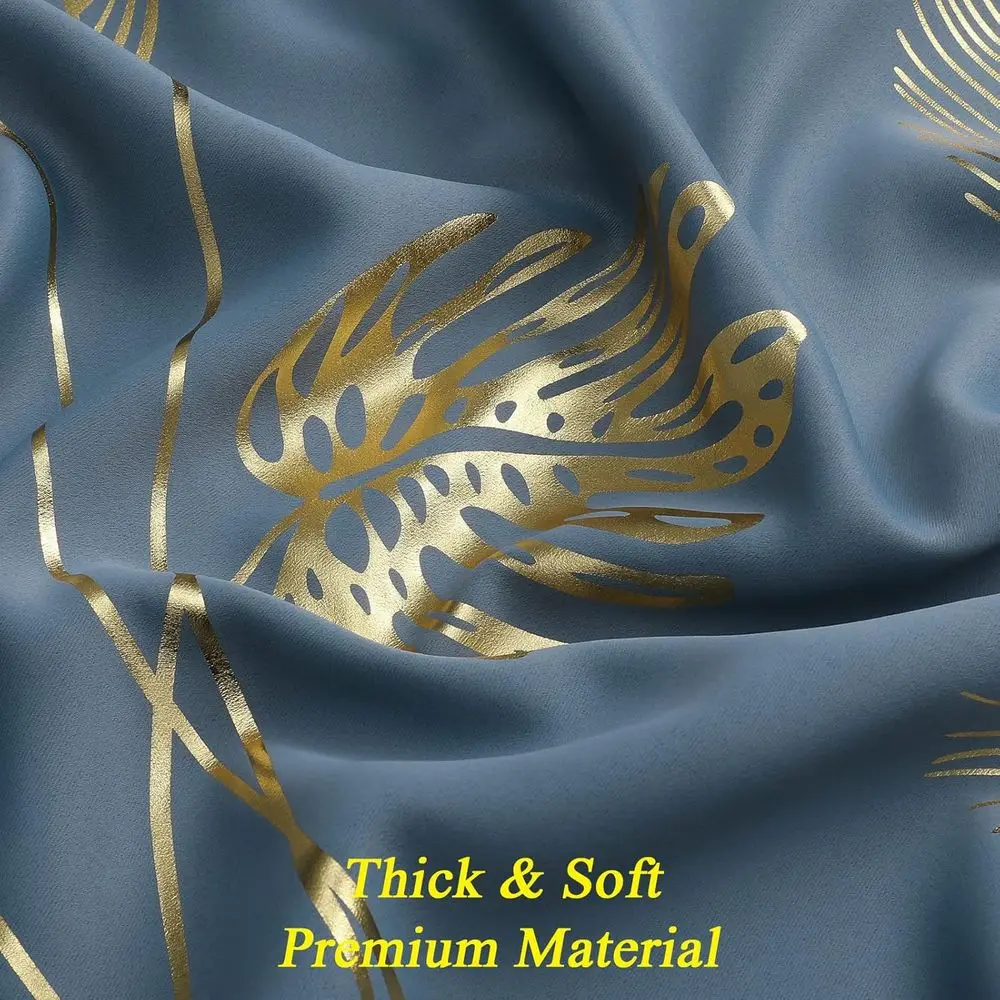 골드 팜 트리 프린트 암막 커튼, 96인치 길이, 단열, 52x96, 침실 및 거실용 2패널 세트