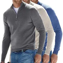 Autumn Men's Sweatwear Warm Pullover Solid Color Half Zipper Casual Sweater Slim V-neck Long Sleeve Men's Sweatshirts Winter Top