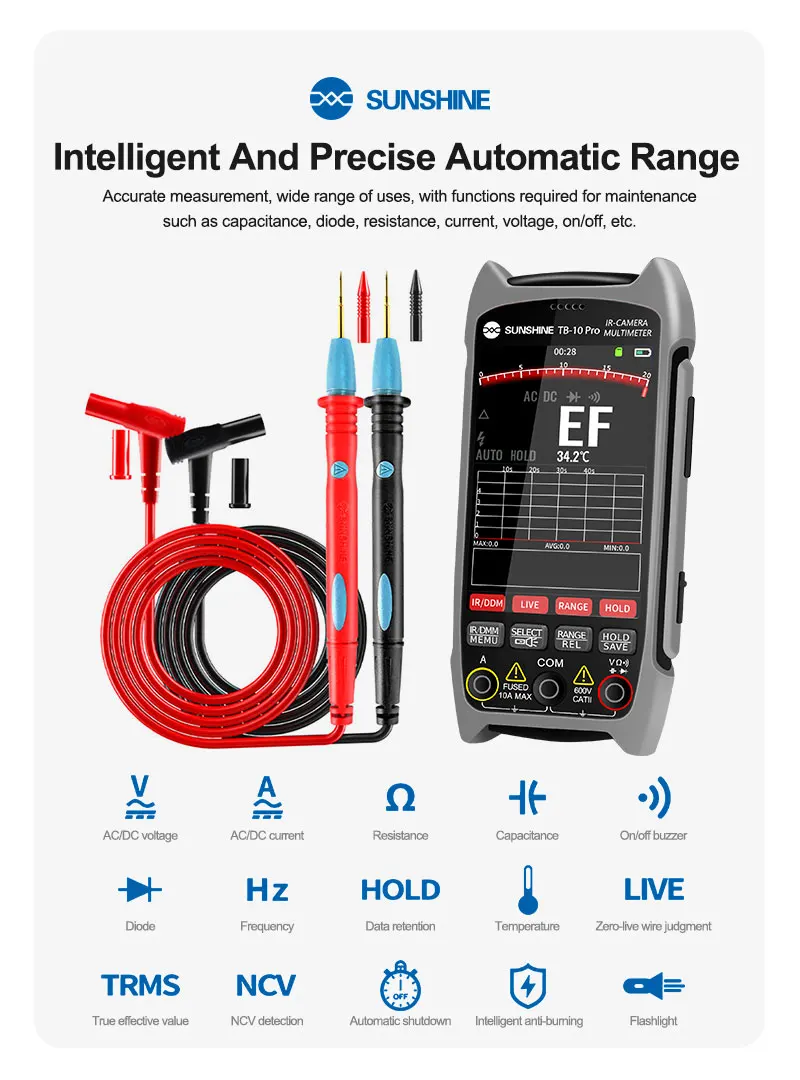 SUNSHINE TB-10Pro Infrared Thermal Imager 256*192 HD Resolution Multimeter Tool for Touch Ic Pcb Motherboard Repair Tools