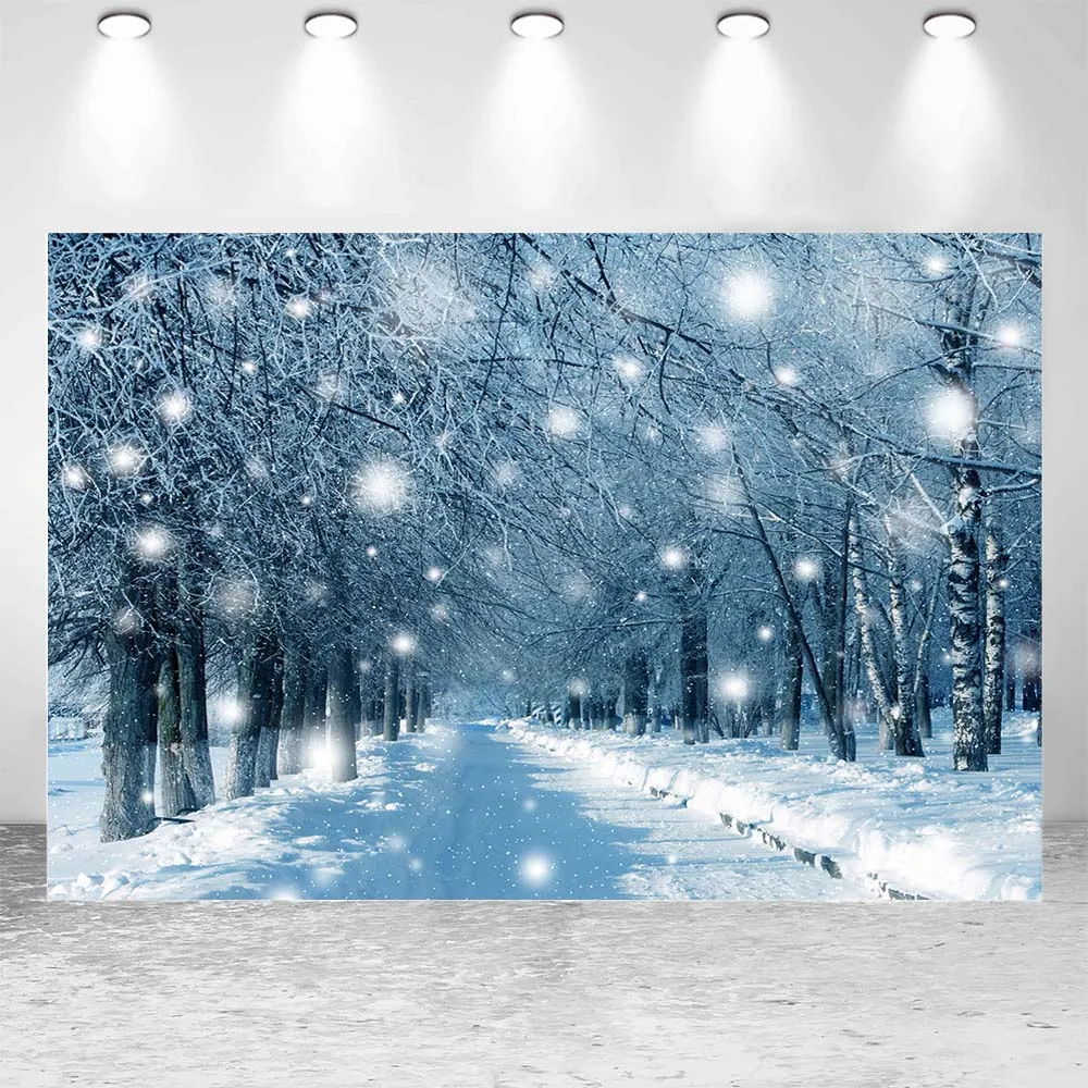 Mocsicka Neve Inverno Sfondo Foresta d'argento Campo di neve Sfondo fotografico all'aperto Bambini Puntelli per photocall per adulti per studio fotografico