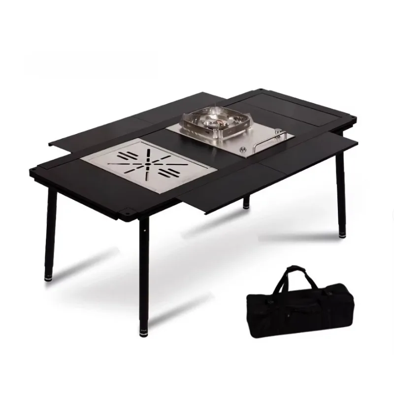 Modern Portable Black & Silver Aluminum IGT Folding Table for Outdoor Camping & Picnic