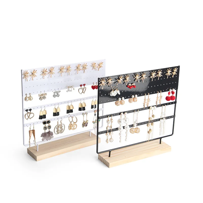 Metal Earring Organizer Removable Wooden Base Jewelry Display Rack Long Eardrops Storage Fram 3 Layers