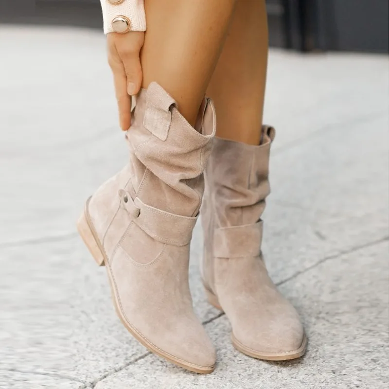 Winter New Women\'s Boots Large Low Heel 40-43 Suede Ankle Boots for Women Brown Long Boots