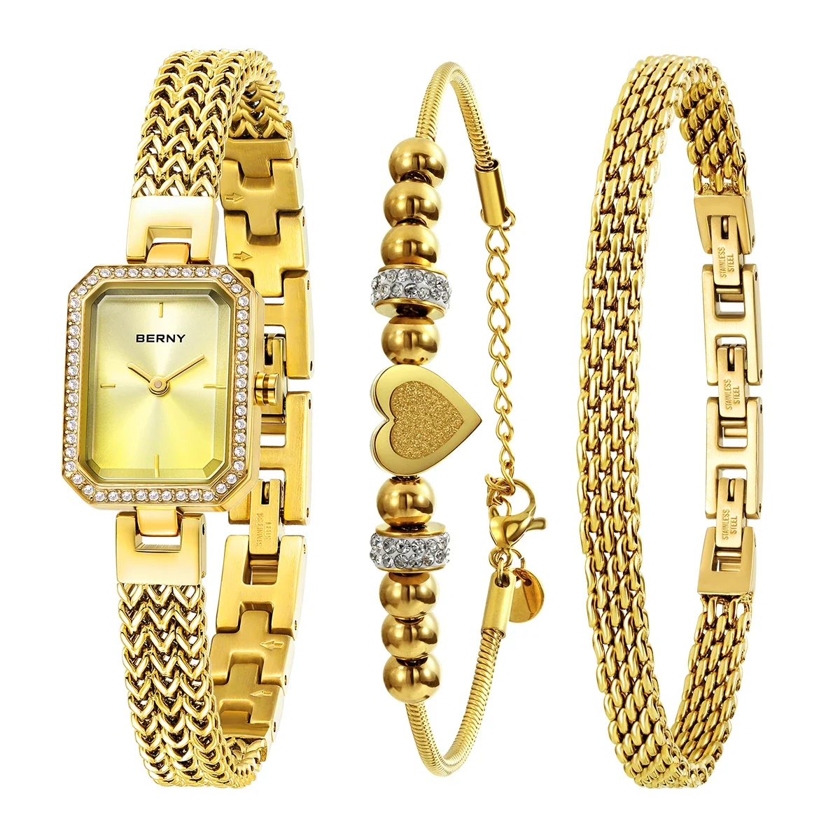 

BERNY Gold Women's Bracelet Watch Set Luxury Quartz Woman Watches Bangles Set Casual Dress Elegant Ladies Wristwatch Gifts