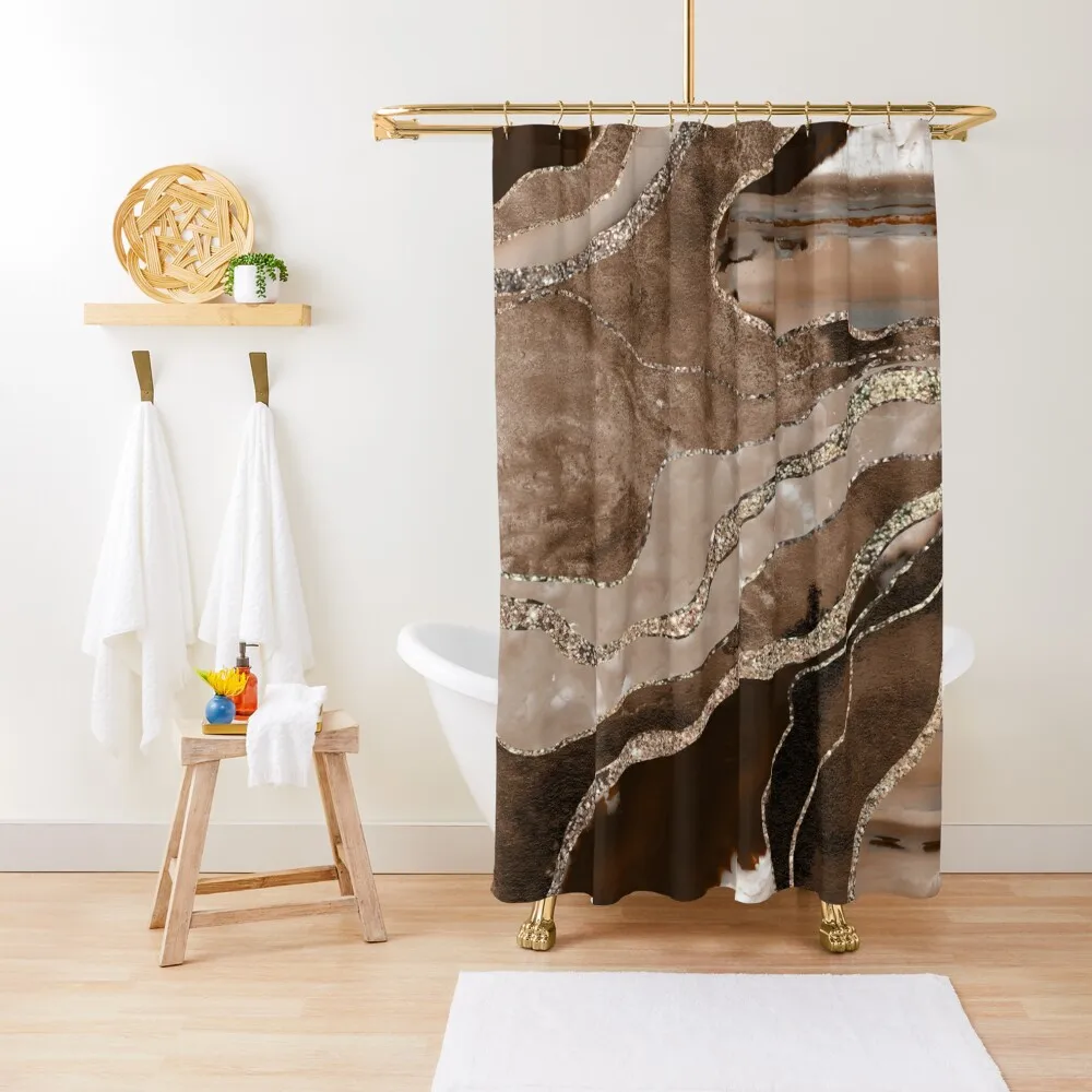 

Brown Marble Agate Gold Glitter Glam #1 (Faux Glitter) #decor #artShower Curtain Curtains For The Bathroom Funny Shower Curtain