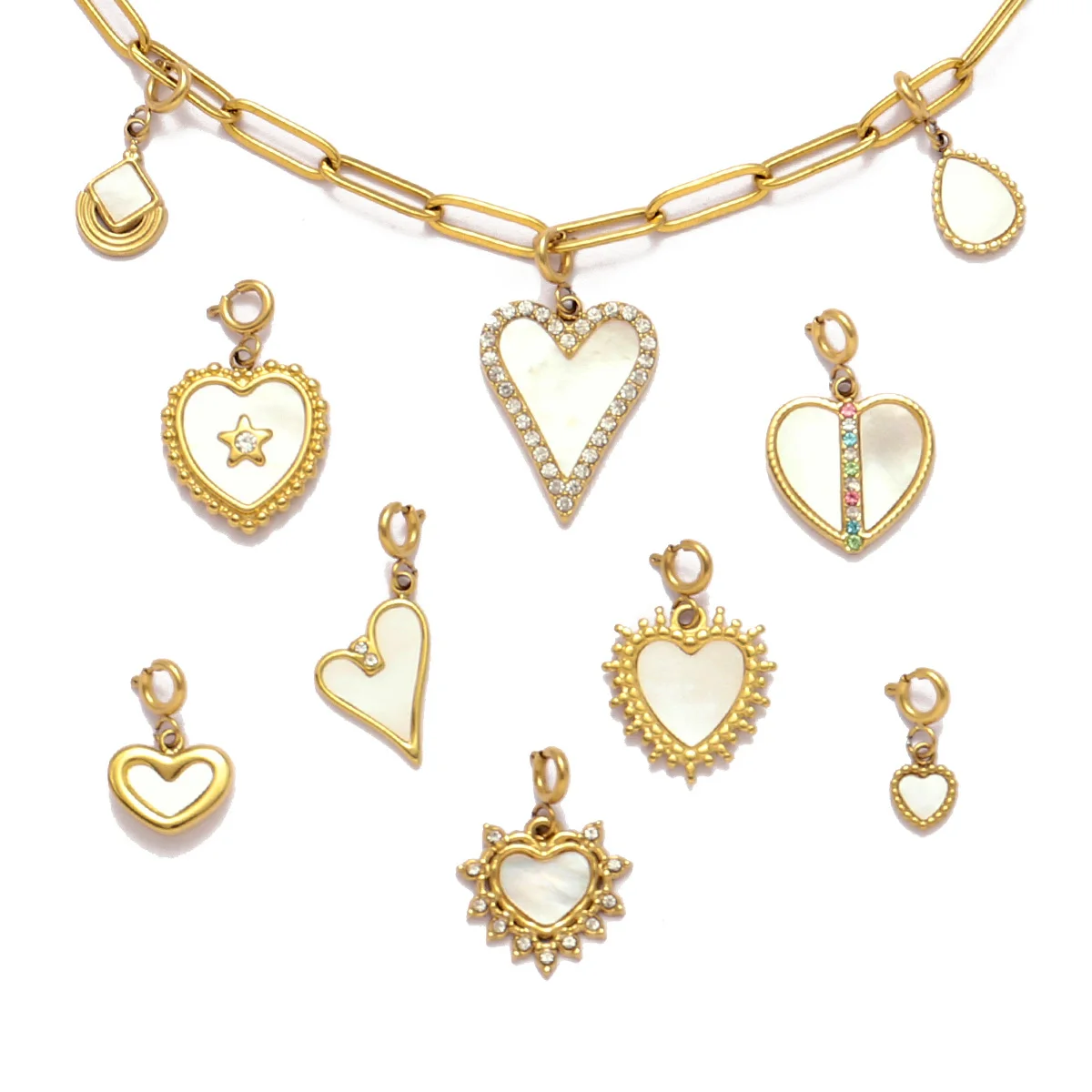 

3pcs/Lot Stainless Steel Heart Charms Shell Pendants with Snap Hook for DIY Jewelry Making Accessory Wholesale