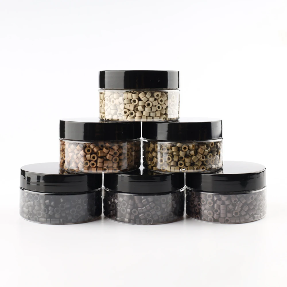 

1000pcs 5.0x3.0x3.0mm Silicone-Lined Micro Beads for Weft Hair Extensions, Same-Color Silicone & Micro Rings