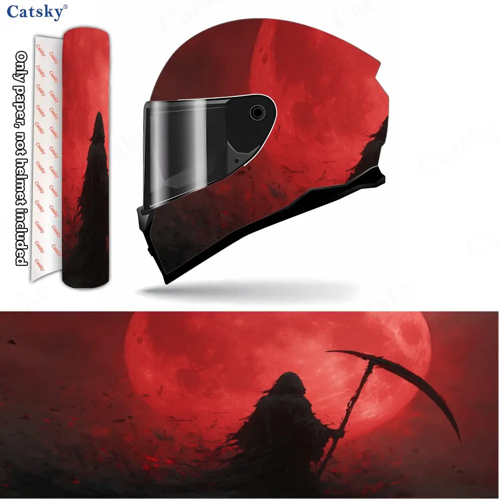Blood-moon Reaper Pattern Helmet stickers , PVC Material Multifunctional Helmet Stickers, Scratch-Resistant & Fade-Proof, Easy t
