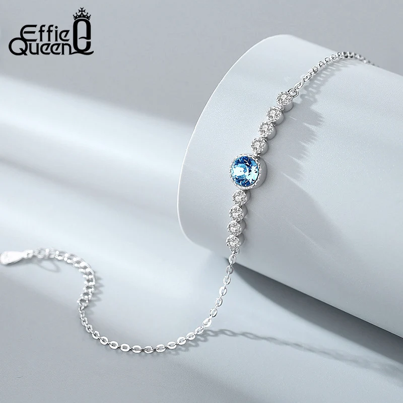 EFFIE QUEEN 925 Sterling Silver O-Chain Bracelet Oval Crystal With AAAA CZ Blue & Purple Color Selection Festival Present SWB03