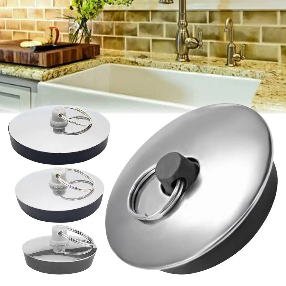 1Pcs Stainless Steel Bath Plug Easy to Use Rubber Drain Stopper Kitchen Bathroom Accessory Water Bath Tub Caps