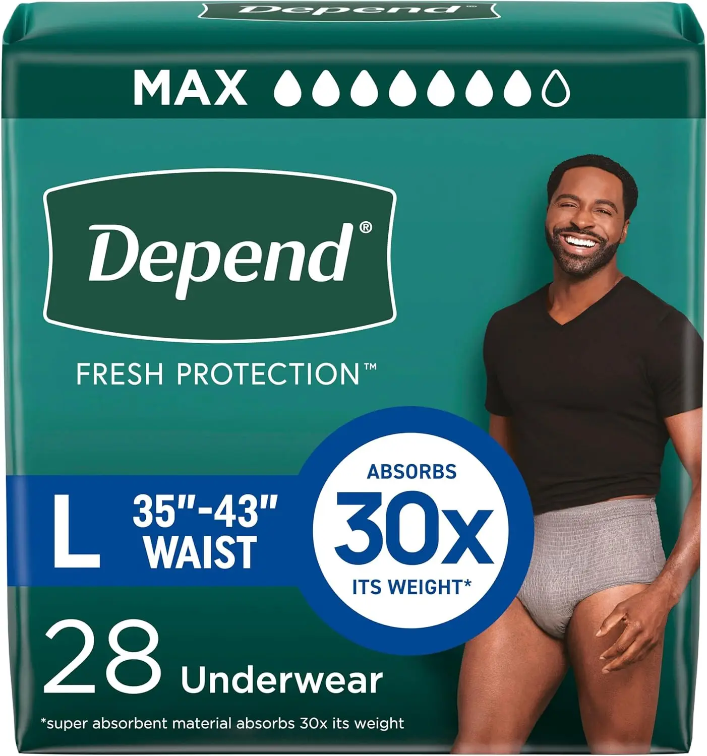 

Adult Diapers, Incontinence Underwear for Men, Disposable, Maximum, Large, Grey, 28 Count, Packaging May Vary