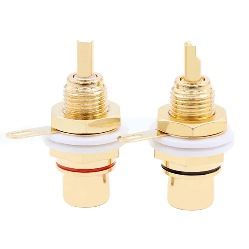 4PCS RCA Female Socket Lotus Connector Chassis Panel Mount Adapter Audio Terminal Plug 3.5mm AV Plug Gold Plated