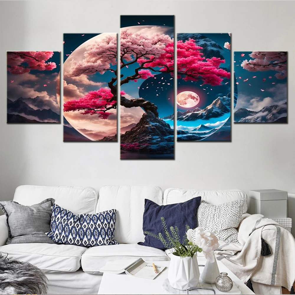 

5 Pieces Wall Art Canvas Animation Landscape Poster Wallpaper Living Room Picture Print Home Decor Bedroom Mural Framework