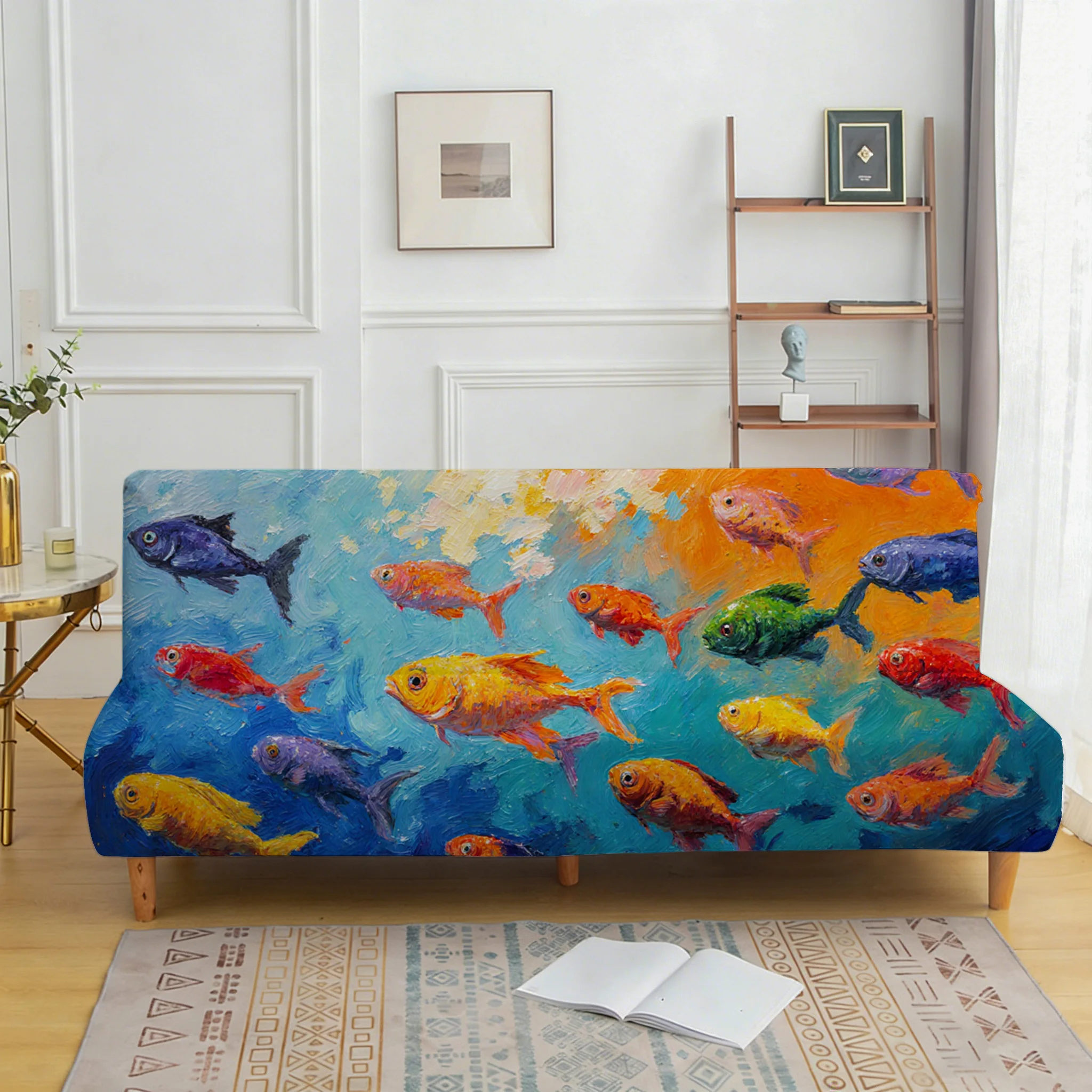 Dopamine Koi pattern elastic sofa bed cover, living room sofa bed cover, dustproof machine washable sofa bed cover