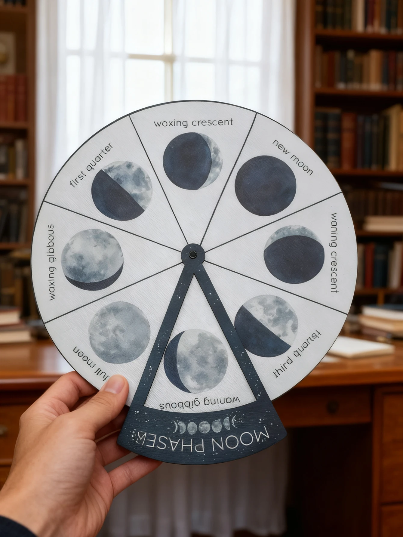 Moon Phases Wheel Tabletop Ornaments Rotatable Lunar Cycle Educational Decor Mystic Astronomy Desktop Decoration for Home&Office