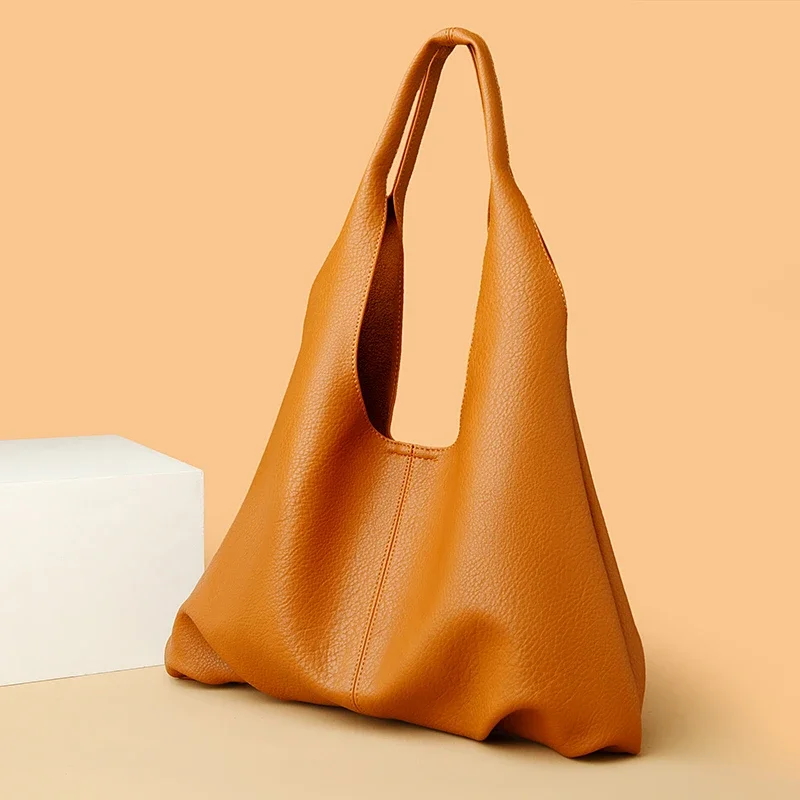 New Solid Color Simple European and American Retro Bucket Bag Commuter Soft Leather Fashion Versatile Single Shoulder Bag