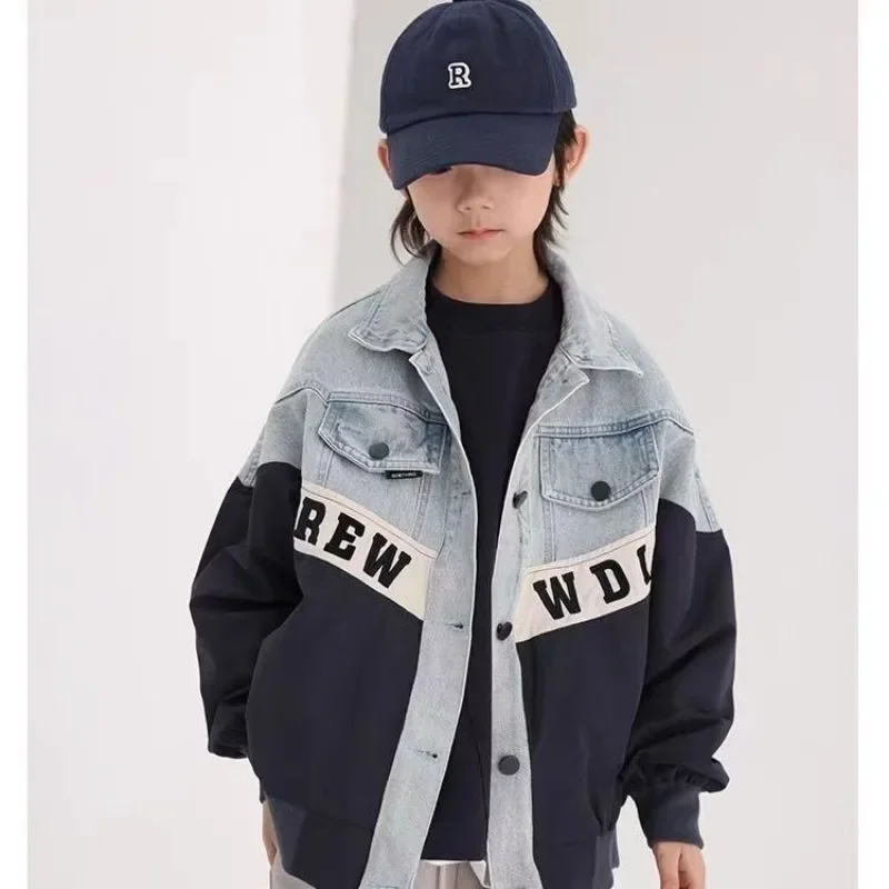 2-11Y Teens Boys Girls Patchwork Denim Jacket Spring Collection Children's Autumn Clothing 2025 New Baby Top Kid Fashion Clothes