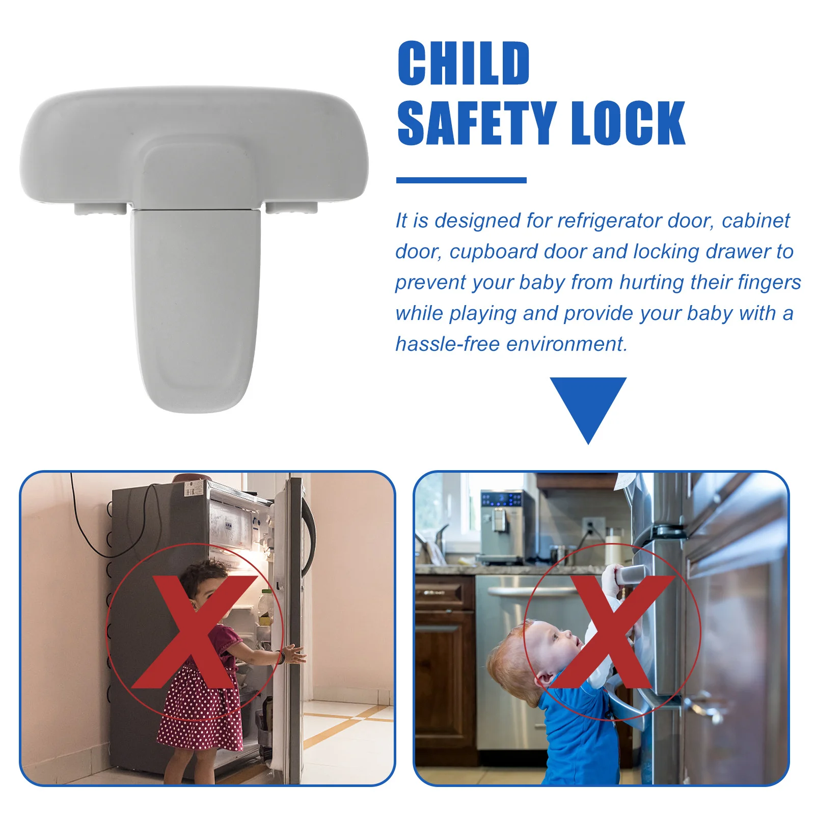 1Pcs Child Safety Lock Plastic Refrigerator Lock Babyproof Safety Latch for Cabinets Drawers Freezer Door Strong Adhesive Tape