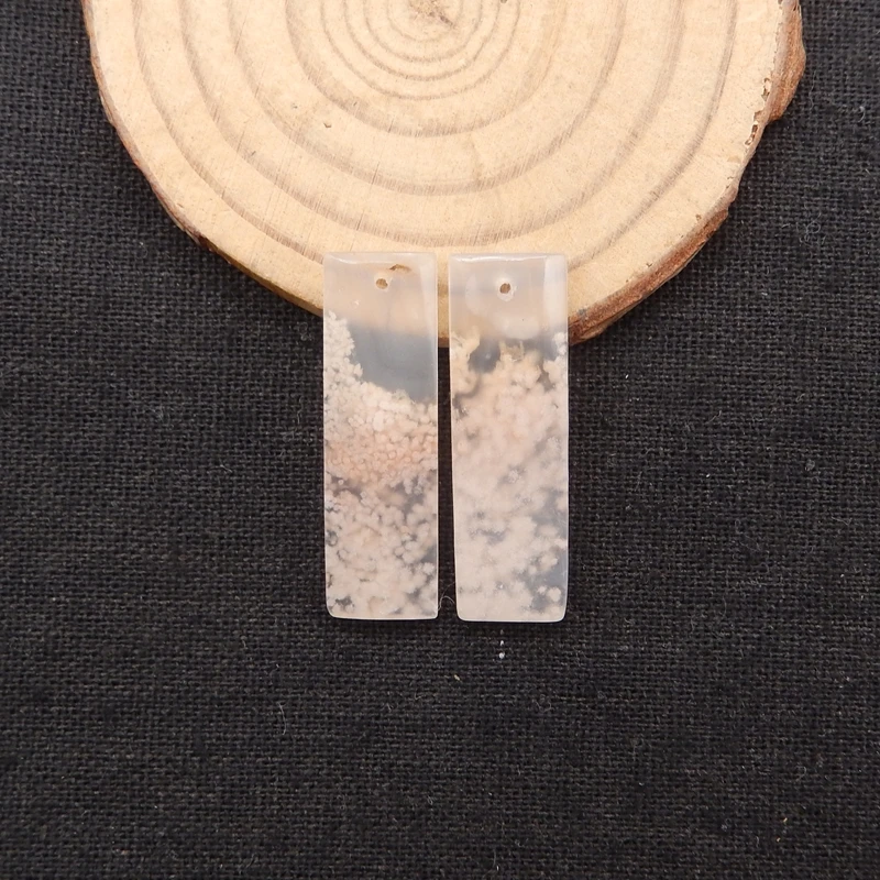 

2Pcs Natural Cherry Blossom Agate Rectangle Shaped Adorable Gemstone Earrings Handmade Jewelry Accessory For Women