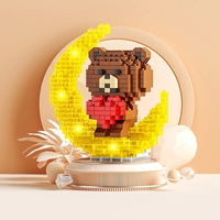 Cute Bear Light-Up Building Blocks Figure Astronaut Moon Light Rose DIY Assembly Decorations Toys for Kids Adult Bithday Gift