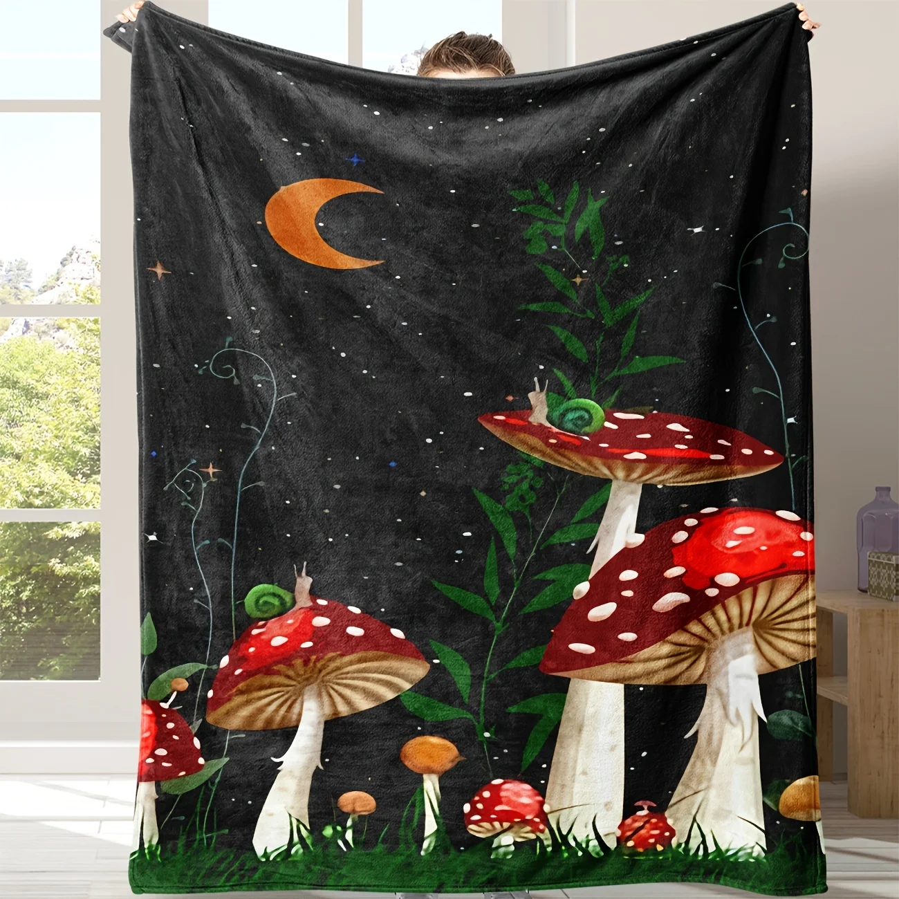 Mushroom Print Throw Blanket Soft Decorative Blanket for Bed Sofa Office Travel and Home Gift