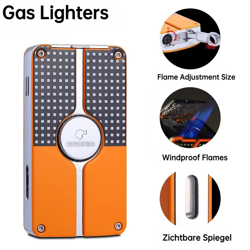 COHIBA Windproof Metal Lighter Three Flame Blue Flame Direct Jet Butane Flashlight Portable Cigar Punch Texture Small Gift