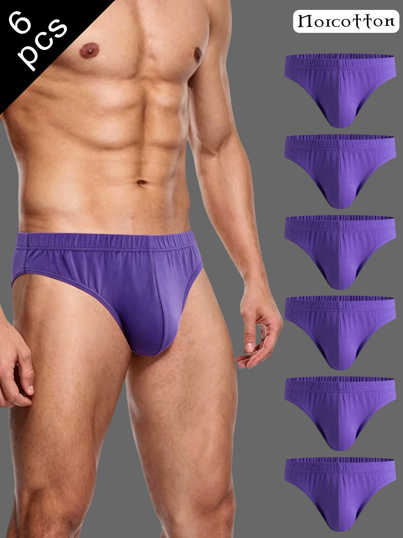 Norcotton 6-Pack Men's Purple Briefs, Available in Stylish Multi-Color Options, Slim Fit and Skin-Friendly for Everyday Home Wear