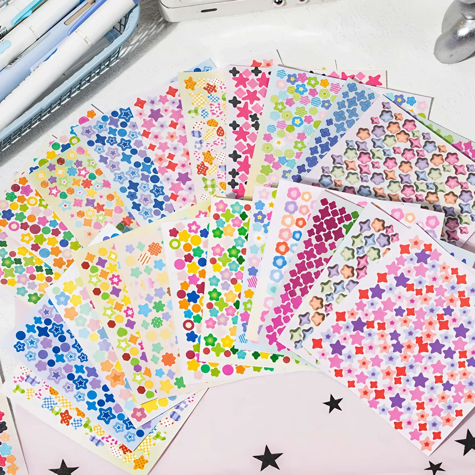 Starstorm 24 Sheet Holographic & Matte Mini Sticker Book 8x8cm Aesthetic Journaling Supplies Planner Scrapbooking Deco Stickers