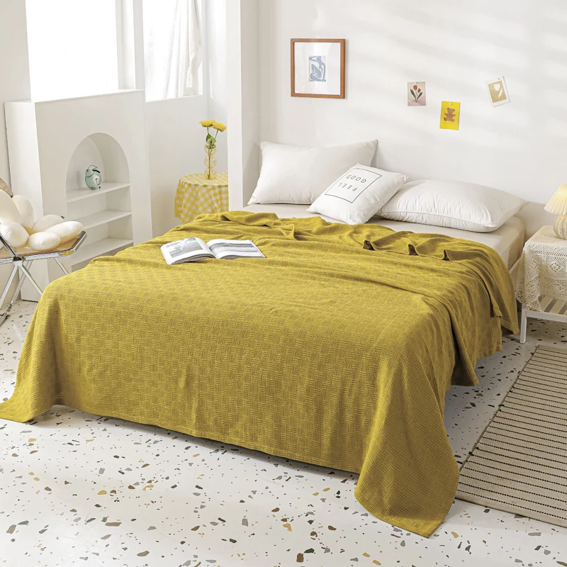 

2025 новое однотонное хлопковое вязаное одеяло с простой сеткой, летнее домашнее одеяло для полотенец, повседневное и удобное