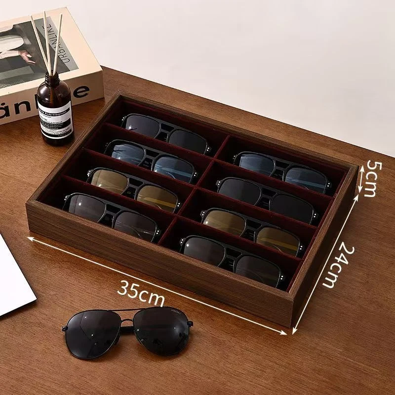 New High-End Walnut Pattern Wood Texture Eyewear Storage Box 8 Slots Sunglasses Display Case Watch Box Flip Cover Style Luxury