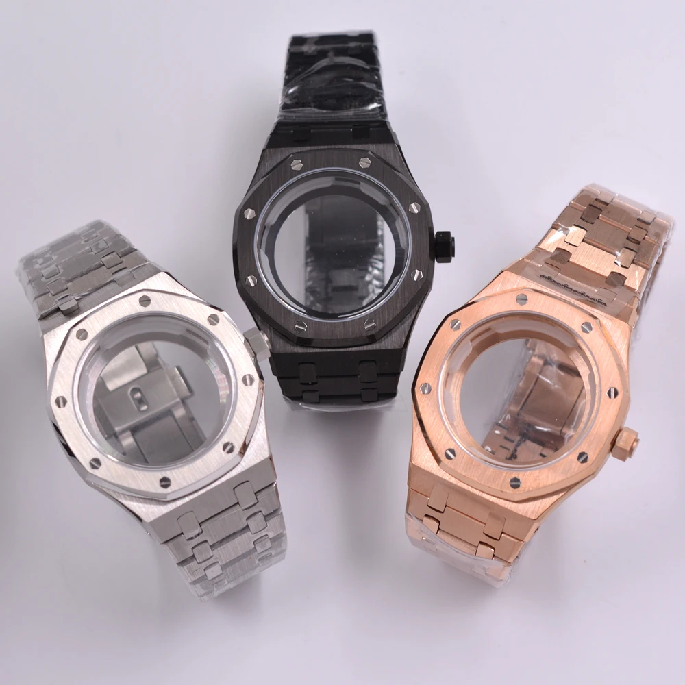 41MM Sapphire Glass Watch Case Fit NH35 NH35A NH36 NH36A Movement Watch Modified Parts  stainless steel strap Case