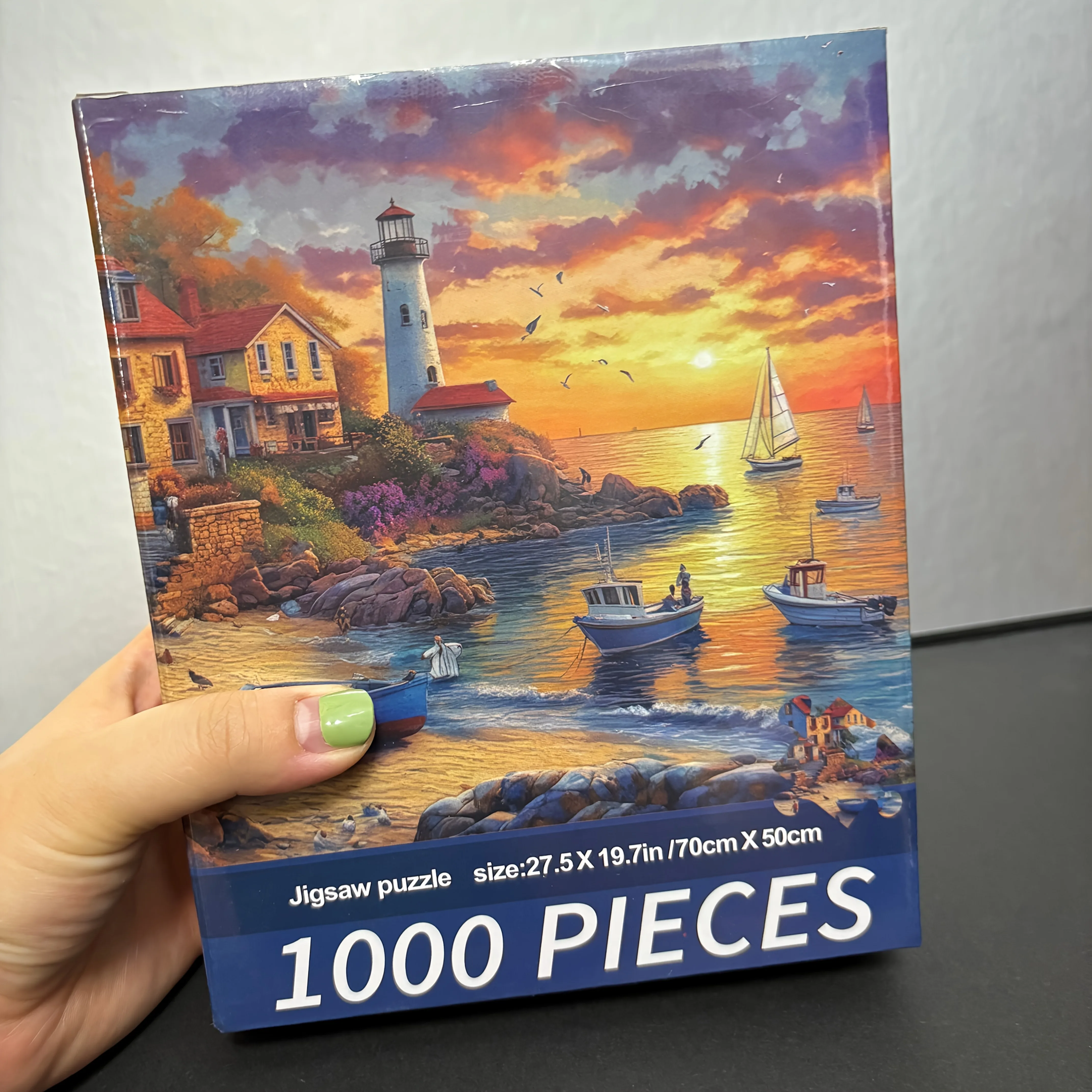Large 1000pcs Beach Sunset Jigsaw Puzzle - Town Scene 70x50cm Paper Puzzle for Adults & Families - Perfect for Home Decor