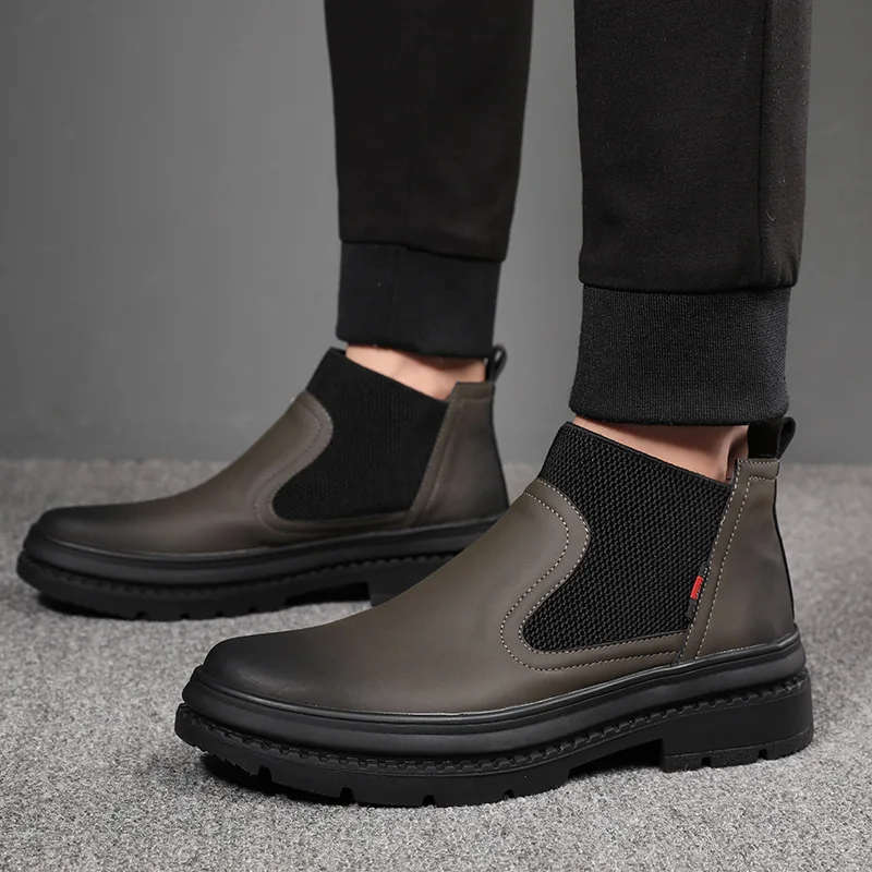 mens leisure chelsea boots grey autumn winter shoes party prom dresses original leather platform boot cool ankle botas masculina