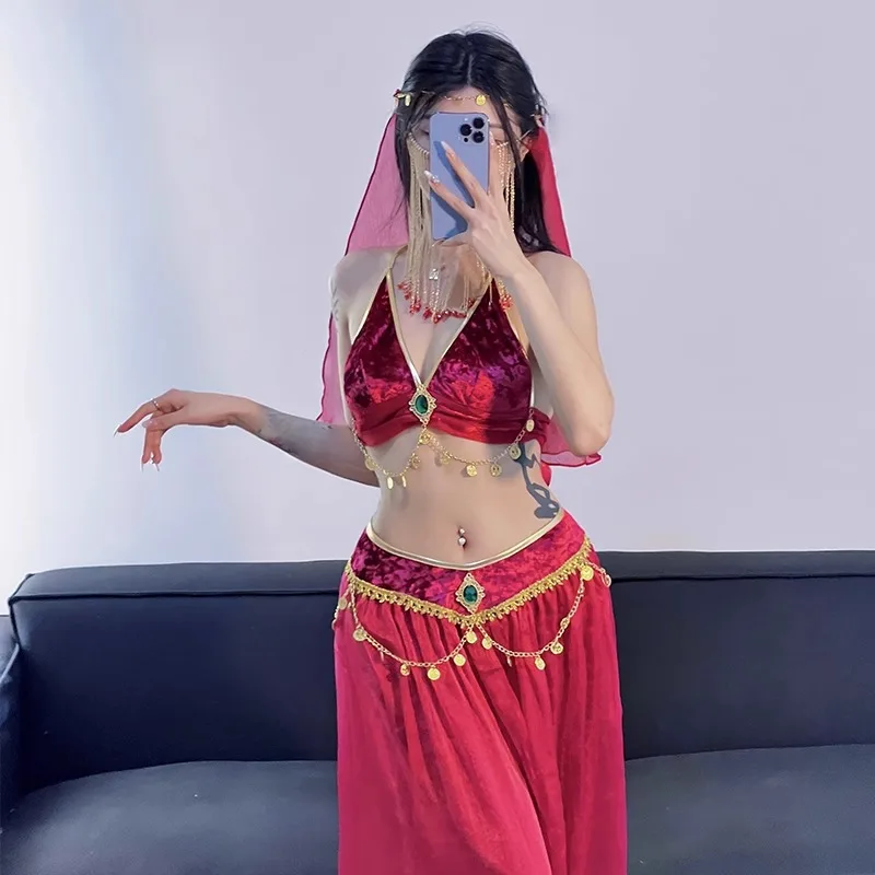 

customized Aladdin exotic Indian bellydance costume ancient style Dunhuang flying sky Western region sexy dancer cosplay costume