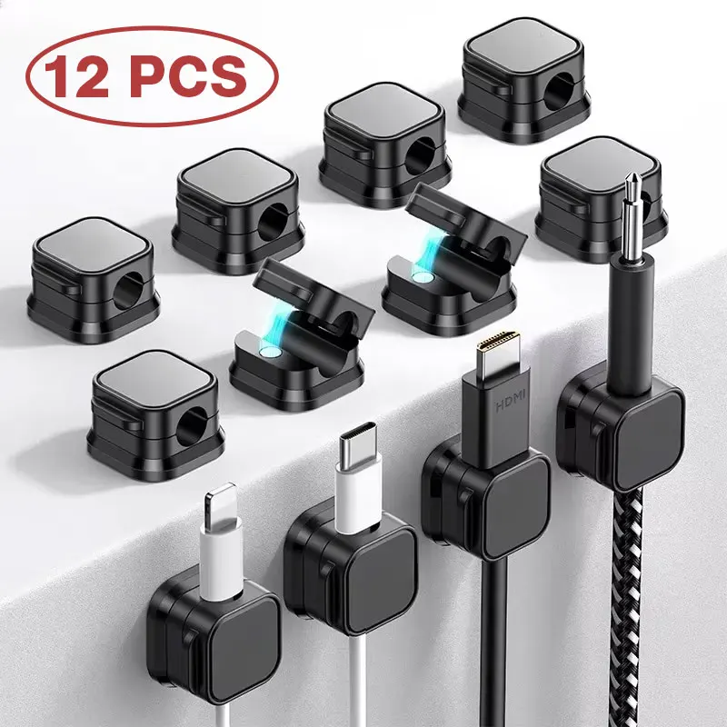 3/6/12PCS Magnetic Cable Clips Cable Smooth Adjustable Cord Holder Under Desk Cable Management Wire Keeper Cable Organizer ﻿