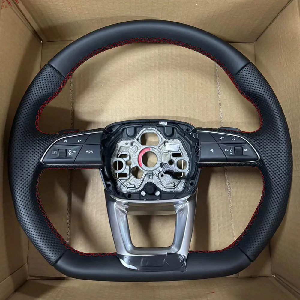 

For Audi Q3 D-Shaped S/RS Logo Perforated Leather Red Stitching Steering Wheel With Paddles Assembly Accessories