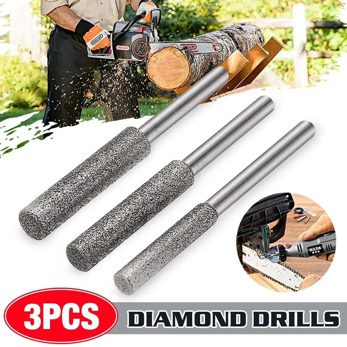 3 Pcs Diamond Chain Saw Sharpener Burr Stone Round File Fits 1453 Craftsman Grinding Rod Mill Rotary Tool