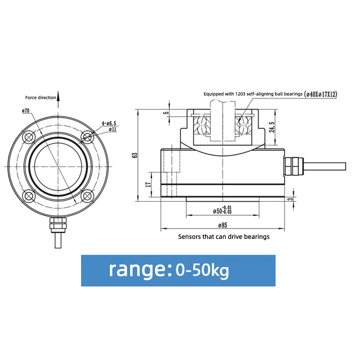Flange Type Tension Sensor Active Axis Structure Thin Film Coil High Precision 0-50KG Automated Force Measurement