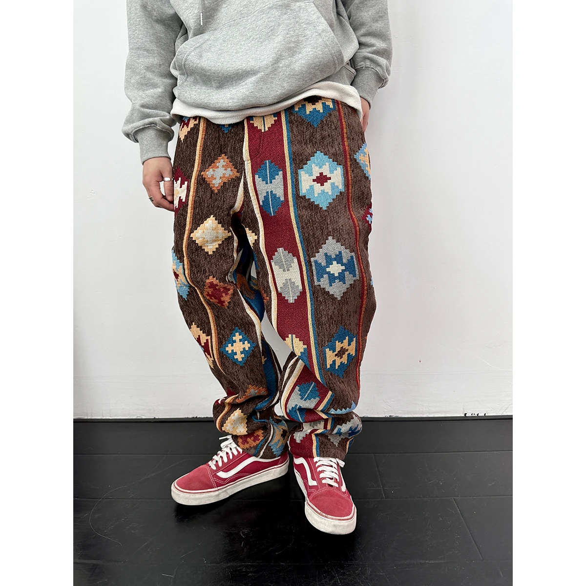 American Streetwear Geometric Pattern Casual Pants Men Clothing Ethnic Style Jacquard Cargo Trousers Harajuku High Quality Pants