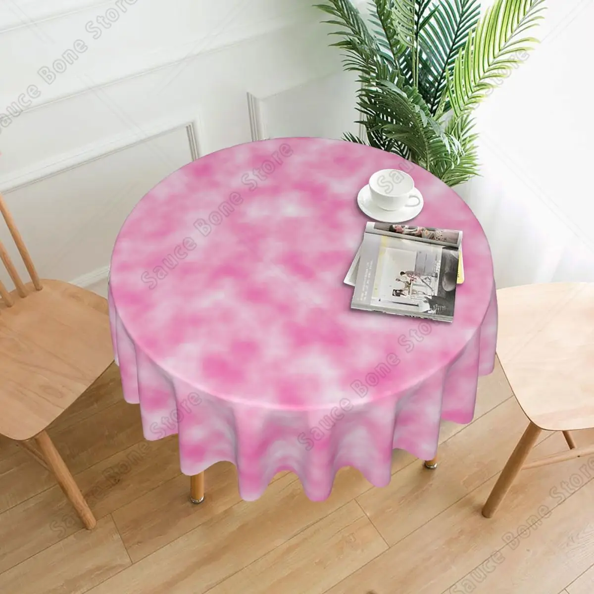 สีชมพูและสีขาว Tie Dye ผ้าปูโต๊ะกลมหินอ่อนพิมพ์ผ้าปูโต๊ะกลางแจ้ง Kawaii Home Party ห้องรับประทานอาหารที่กําหนดเองตาราง