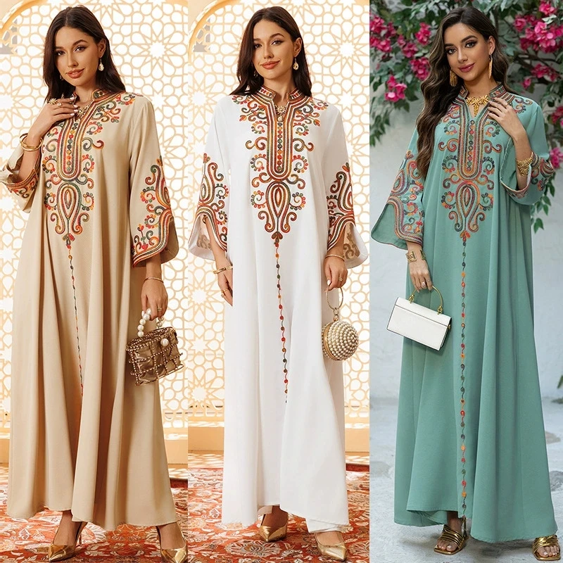 

Autumn and Winter Muslim Luxury Fashion Women's Clothing Embroidery Middle East Africa Islamic Robe Saudi Arabia Dress