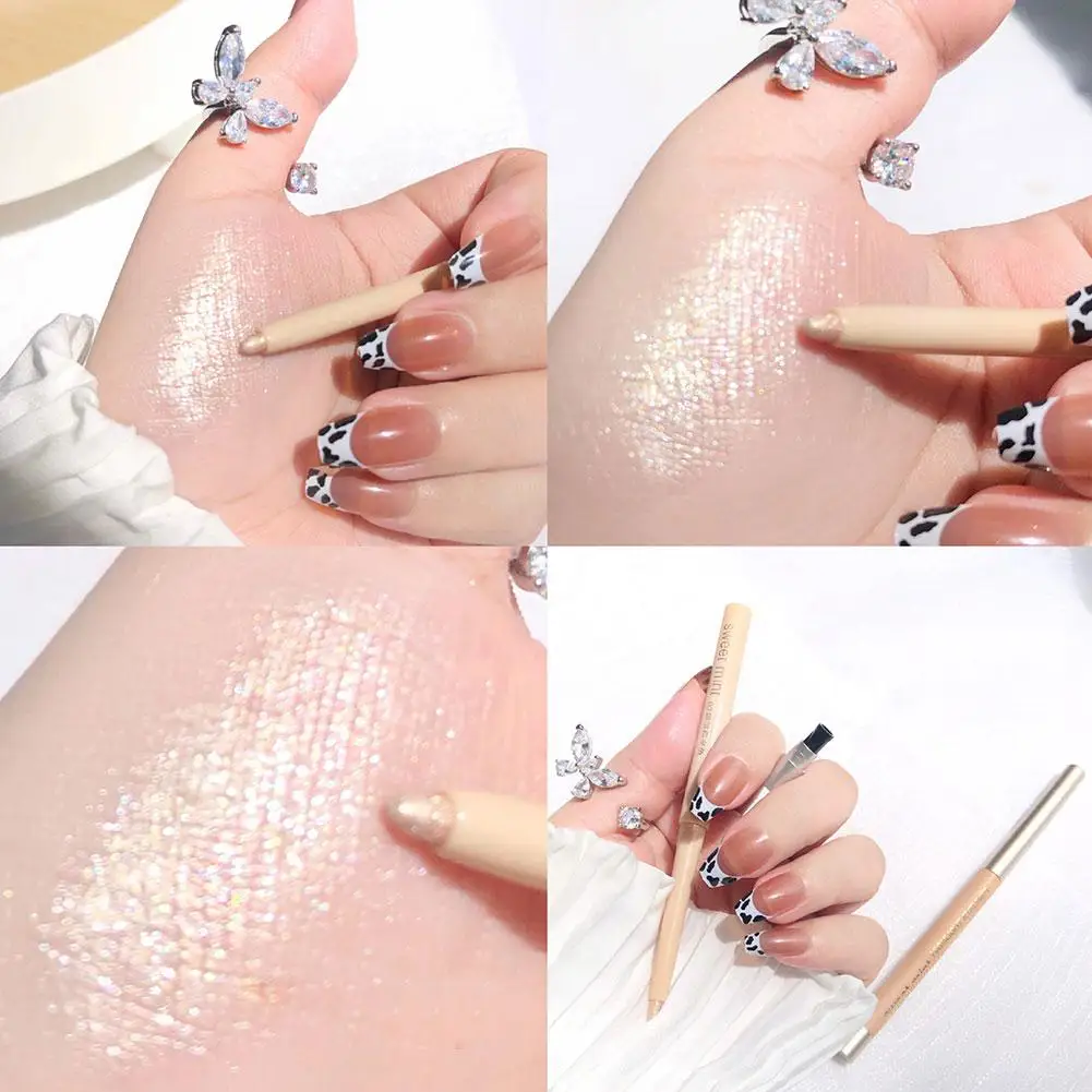 Lápiz de gusano de seda de menta dulce, delineador de ojos natural con purpurina brillante, lápiz de contorno coreano, resaltador de sombra de ojos, maquillaje iluminador E3S5