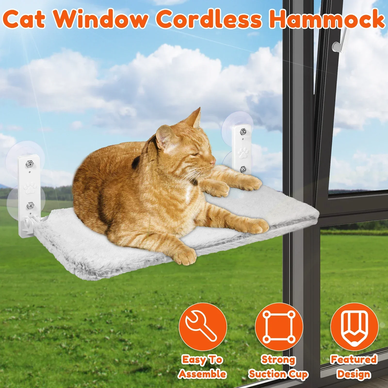 Hamaca plegable para gatos, cómoda cama colgante aérea para gatos, 40 libras de capacidad de peso, perca para ventana de gatito, asiento de felpa para gatos, accesorios para mascotas