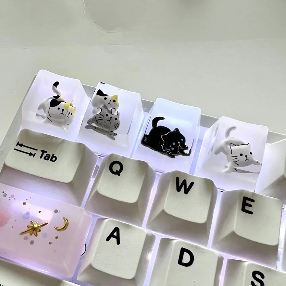 Cute Panda Cat Backlit Keycaps Cartoon ESC R4 OEM Keycaps For Cross Switch Mechanical Gaming Keyboard Handmade Resin Key Caps