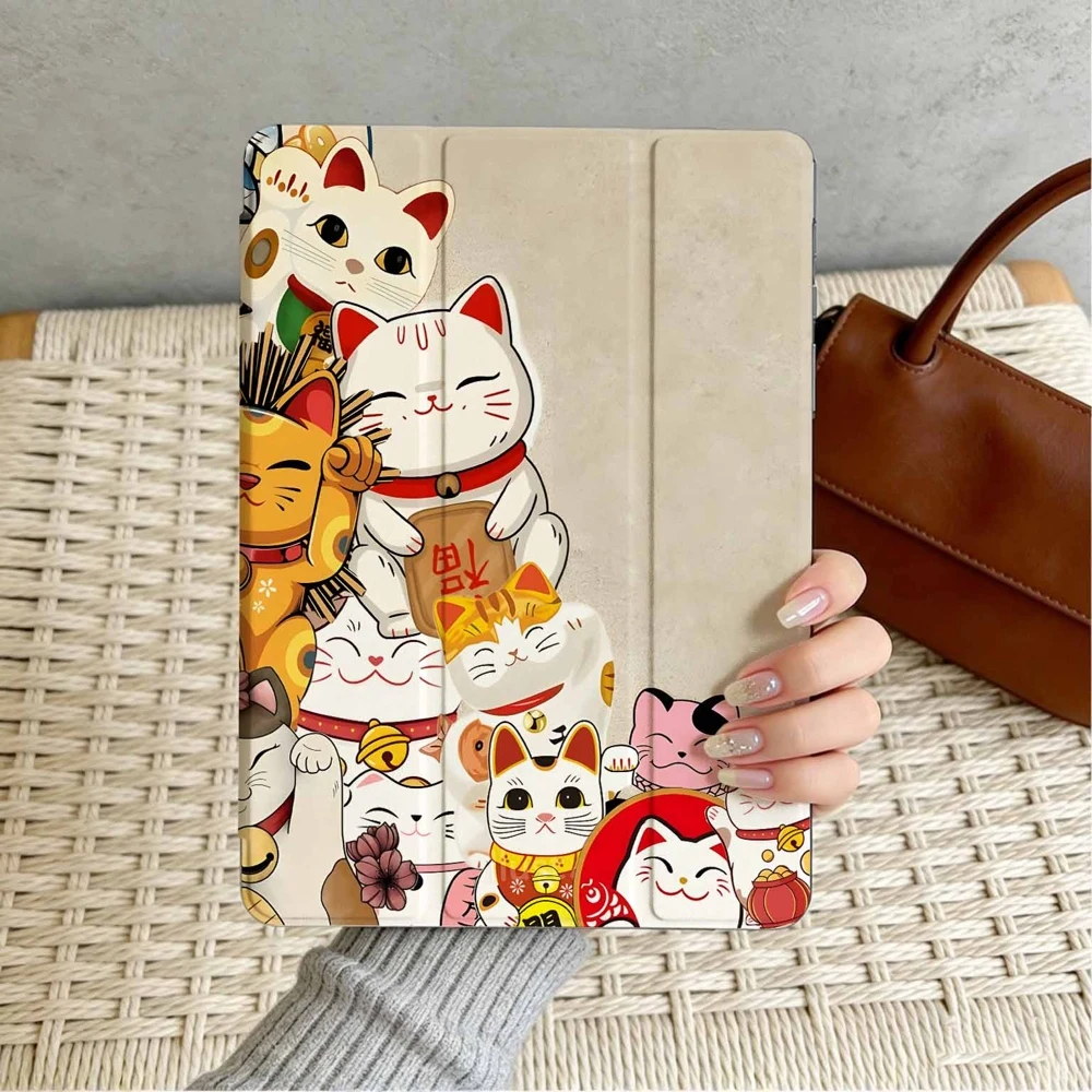 Cute Lucky Cat Collage For Samsung Galaxy Tab A8 A9 A11 S6 S7 S8 S9 S10 S11 FE Plus Lite With Pen Slot Tablet Case