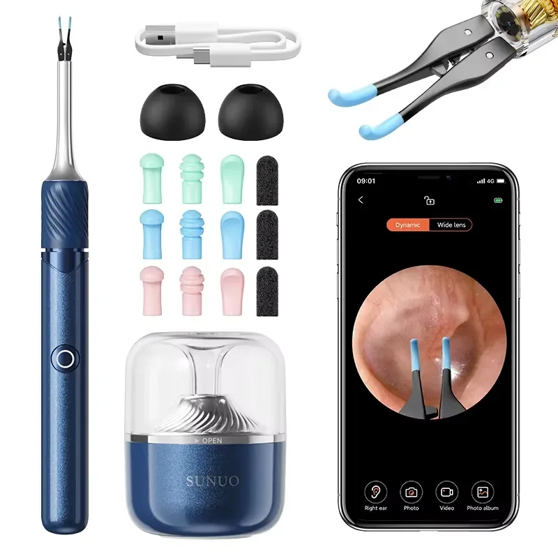 Wholesale Wifi Connection Visual Ear Pick Spoon Cleaning Kit 12MP 4-In-1 Smart Electric With Camera Ear Wax Remover Cleaner
