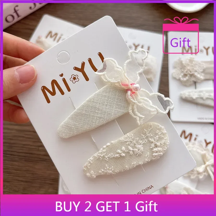 

Cute Fabric Lace Bow Hair Clips Set Korean Side Bangs Clips for Girls Birthday Gifts BB Hairpins Hair Accessories