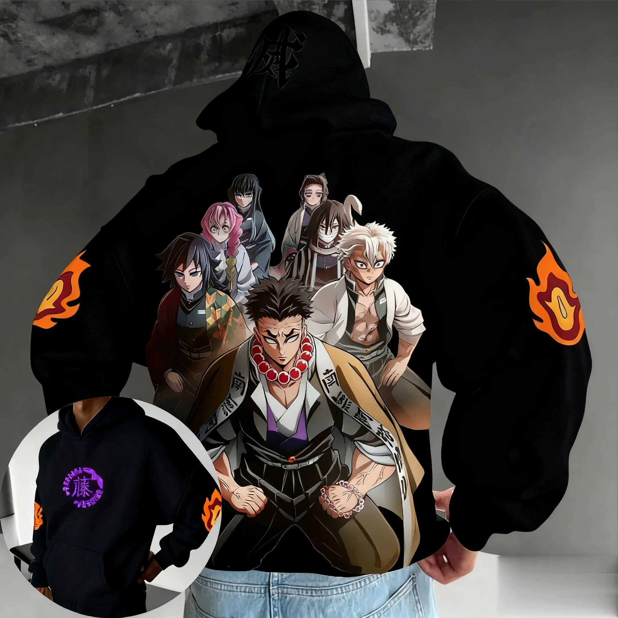 特大アニメパーカー男性女性デーモンスレイヤープリントプルオーバースウェットシャツ秋冬ジャケットストリートカジュアルフード付き Y2k トップス