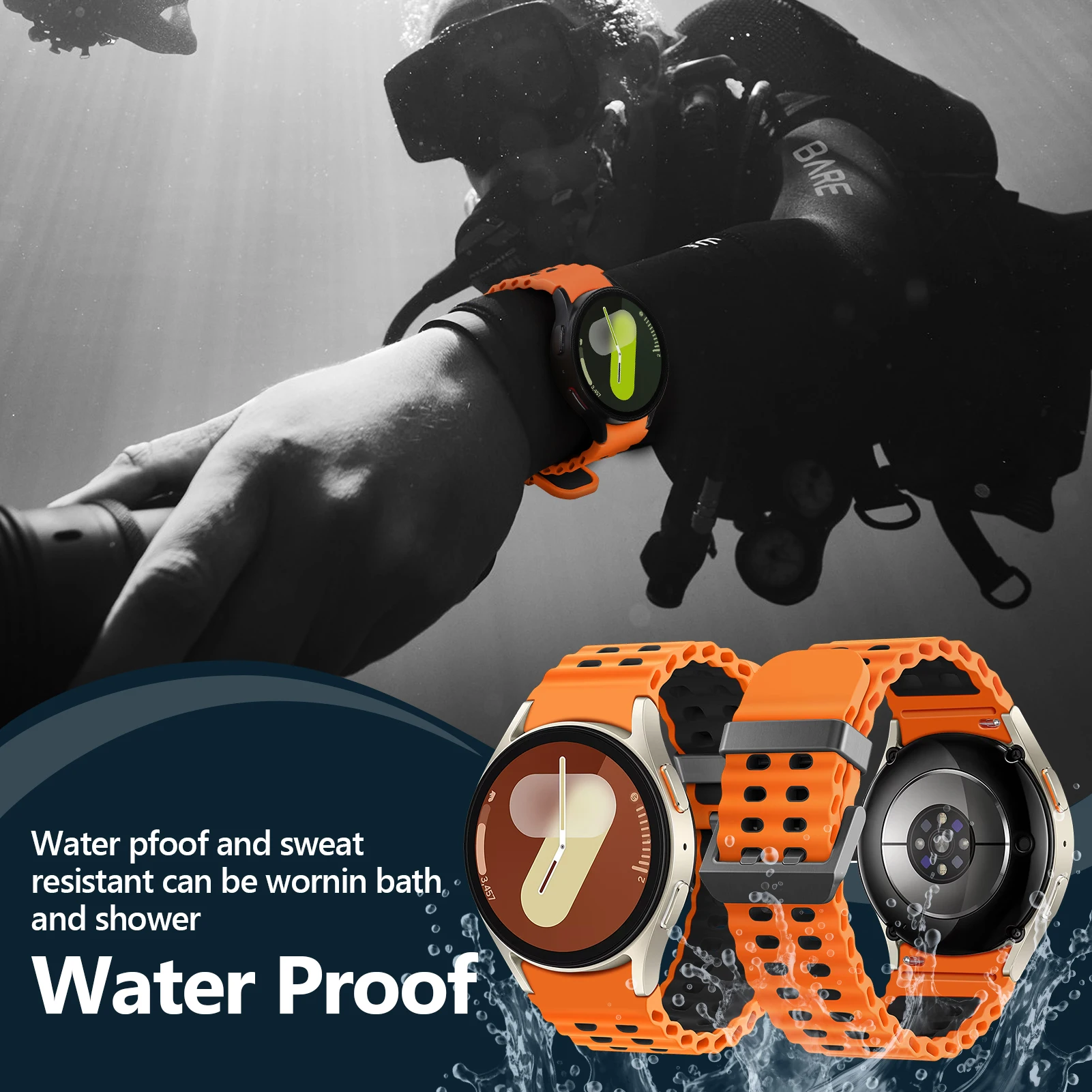 Band for Samsung Galaxy Watch 7 straps No Gaps Sport Silicone Marine Bracelet Galaxy Watch FE/6 4 Classic/5 Pro Bands 44mm 40mm